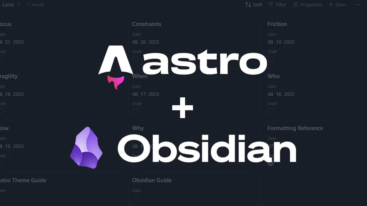 Astro and Obsidian logos stacked vertically with a "+" (plus) sign between them.